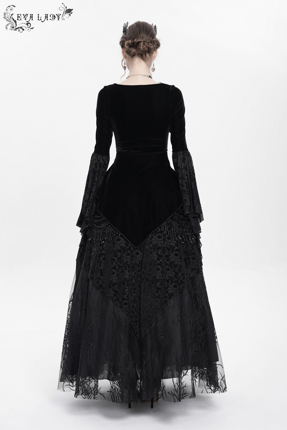 Black Velvet Gothic Top with Corset Front and Lace Sleeves