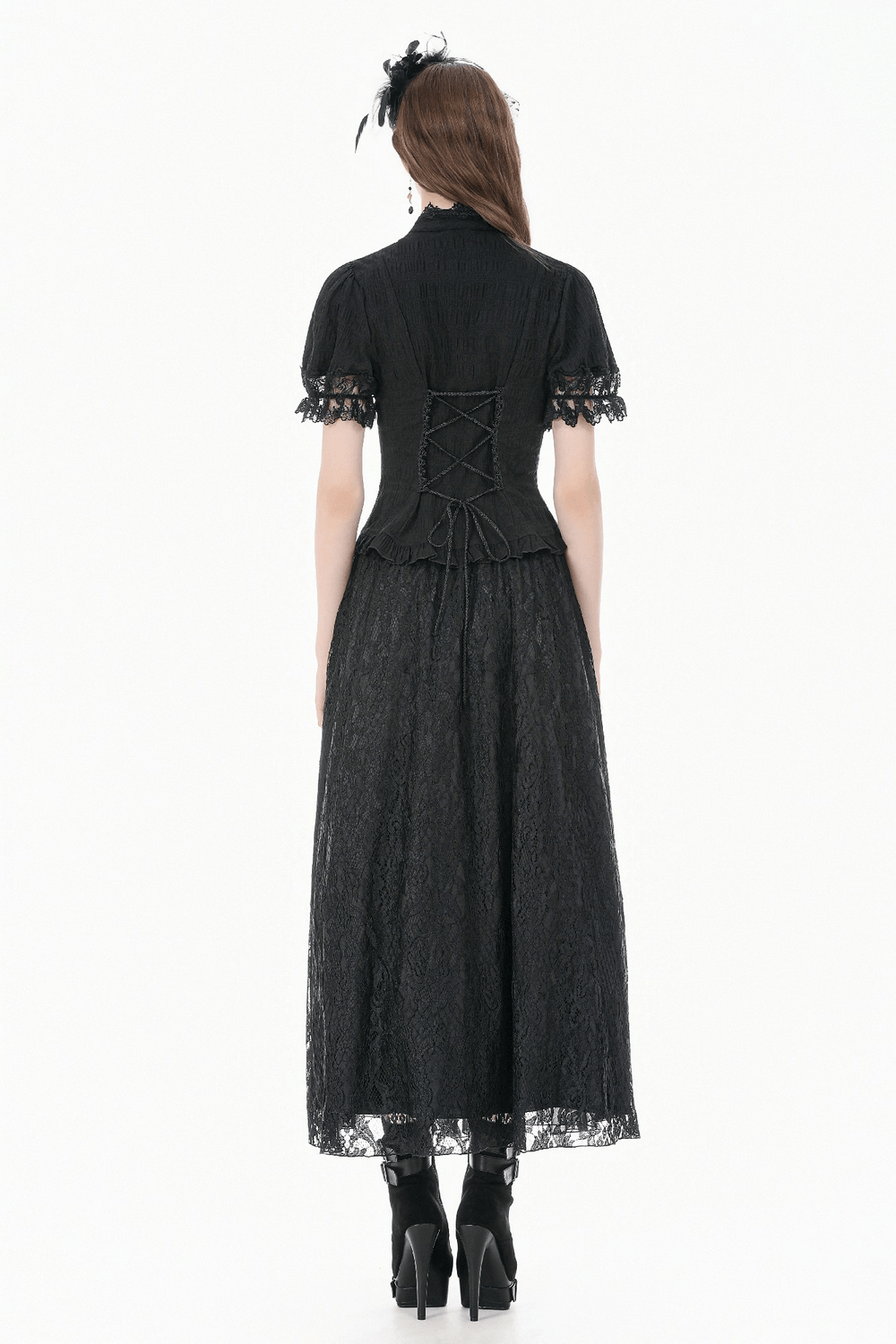 Black Victorian Gothic Blouse with Lace Sleeves