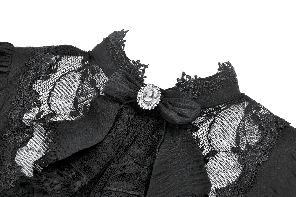 Black Victorian Gothic Blouse with Lace Sleeves