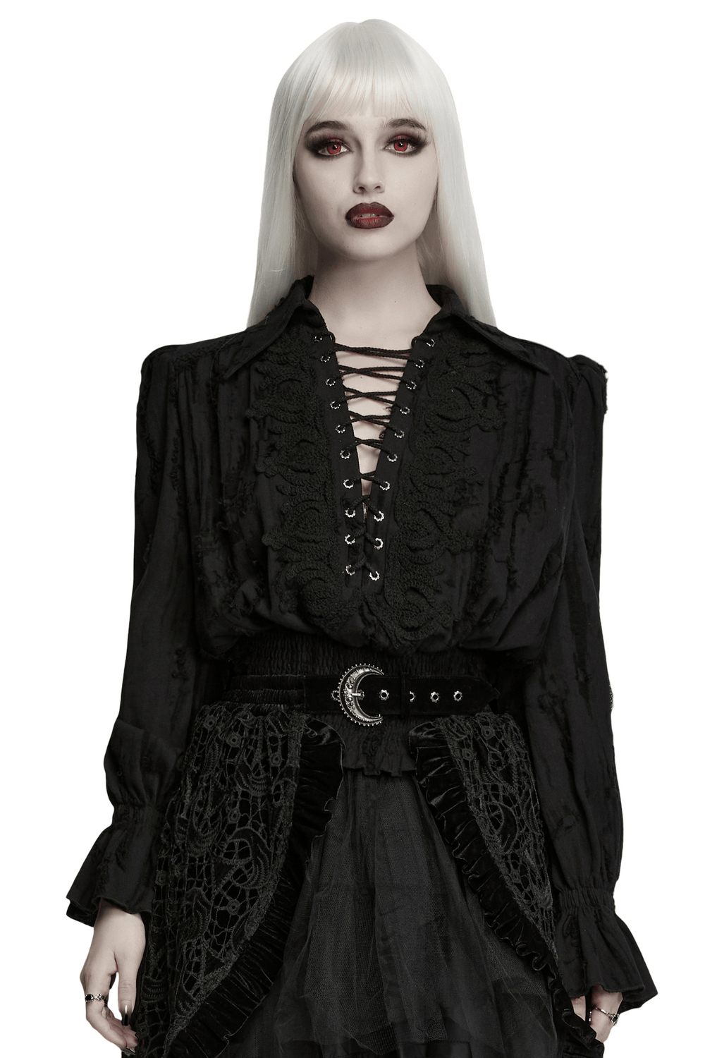 Black Victorian Gothic Ruffle Lace-Up Women's Shirt