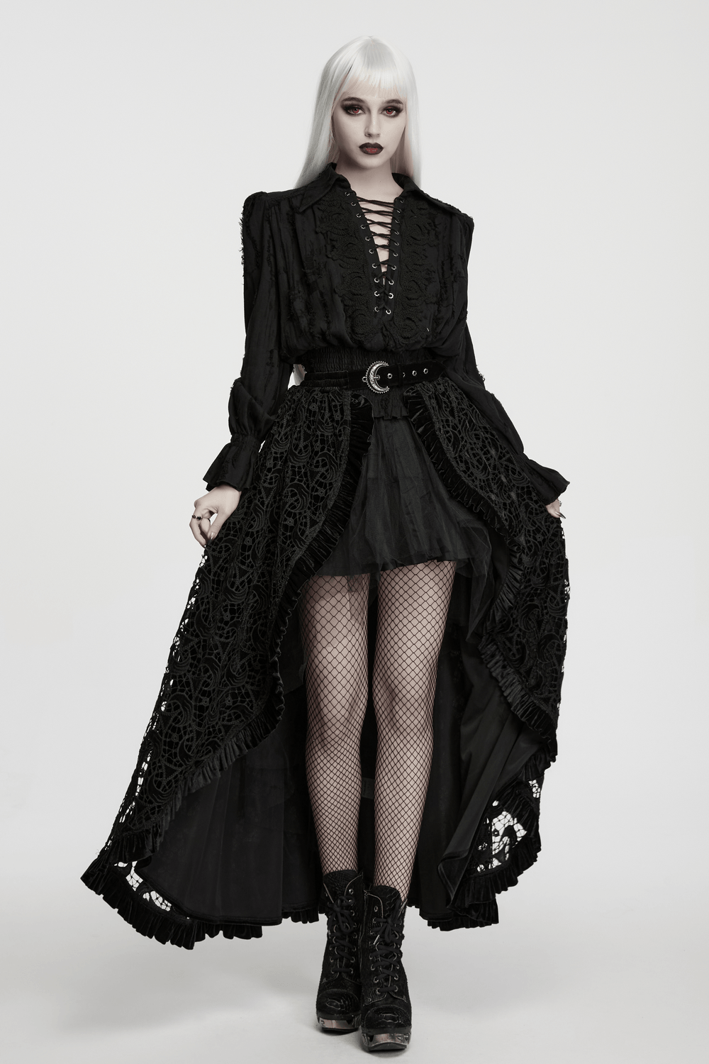 Black Victorian Gothic Ruffle Lace-Up Women's Shirt