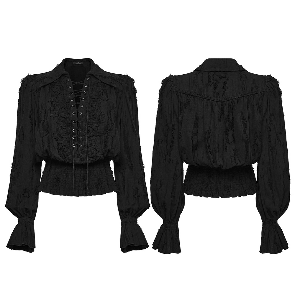 Black Victorian Gothic Ruffle Lace-Up Women's Shirt