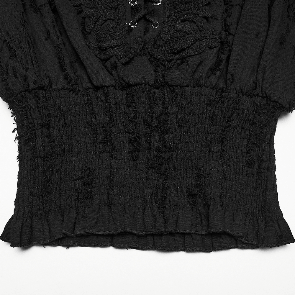 Black Victorian Gothic Ruffle Lace-Up Women's Shirt