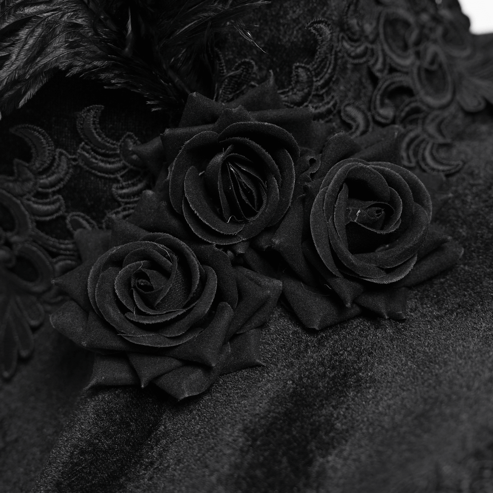 Black Witch Hat with Lace Fringe and Feather Detail