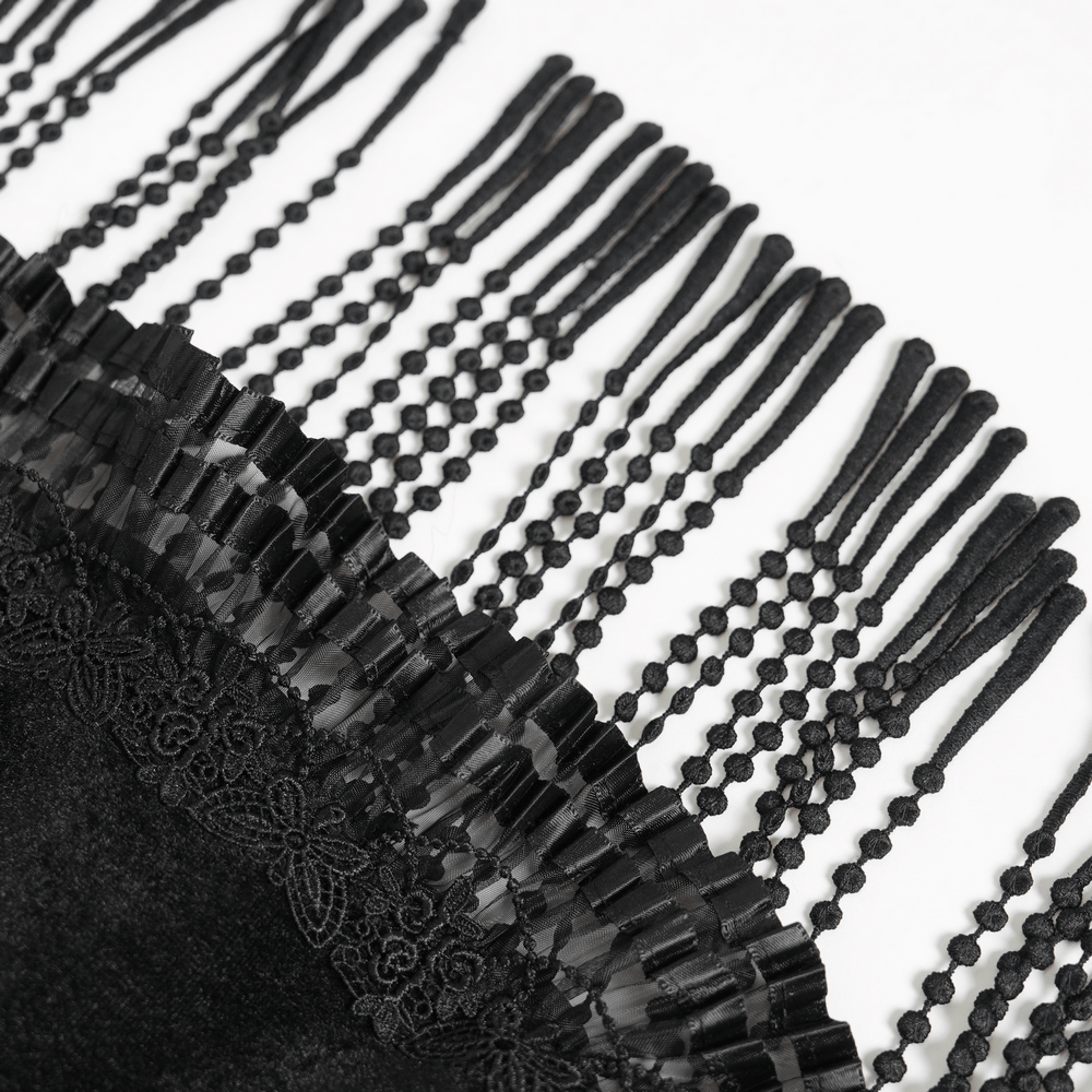 Black Witch Hat with Lace Fringe and Feather Detail