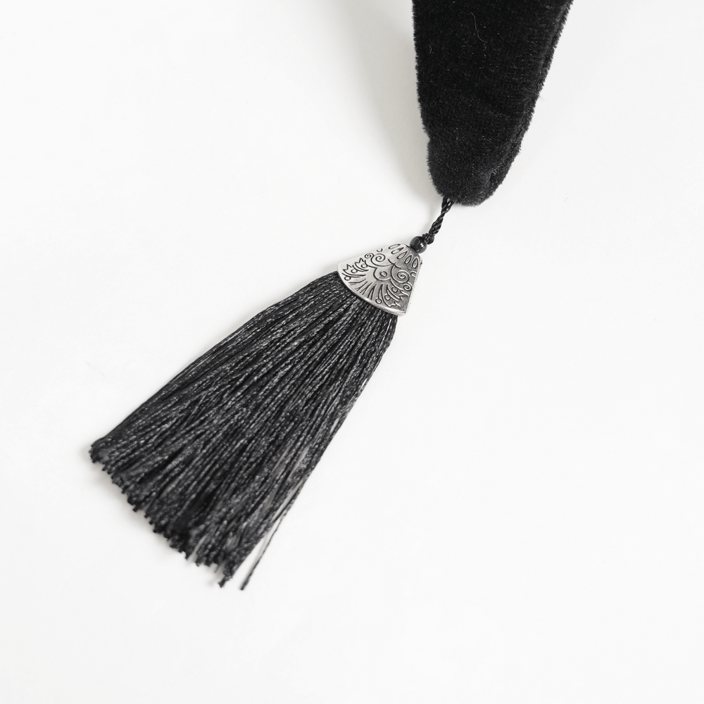 Black Witch Hat with Lace Fringe and Feather Detail