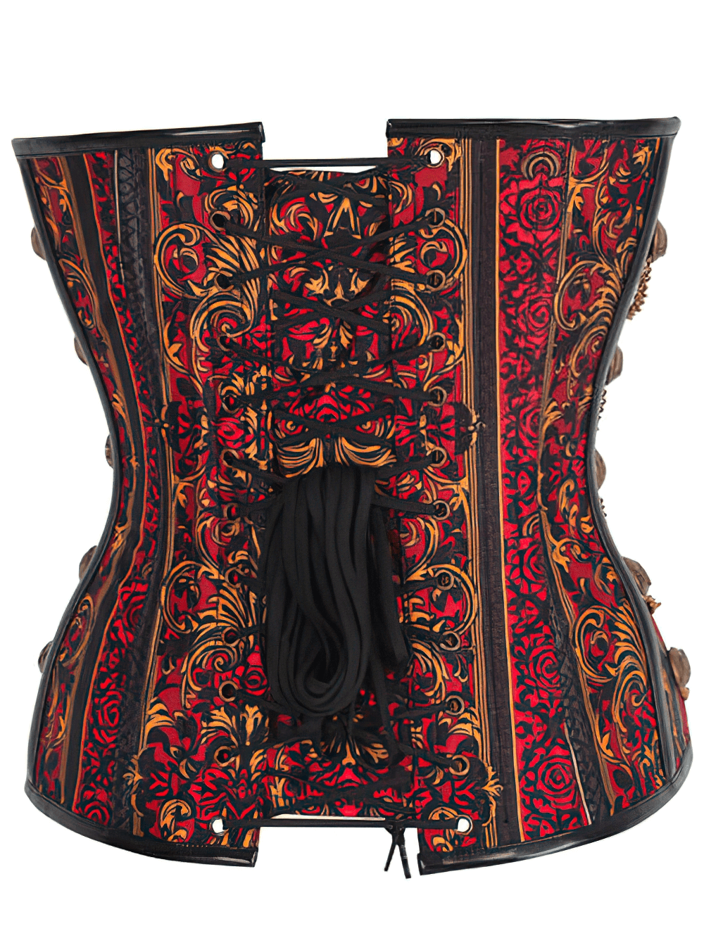 Blood Rose Baroque Overbust Corset with Gold Chain Accents