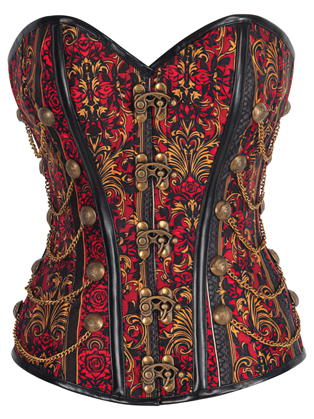 Blood Rose Baroque Overbust Corset with Gold Chain Accents