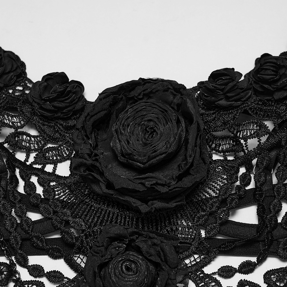 Bloody Rose Goth Lace Chain Bralet with Floral Detail