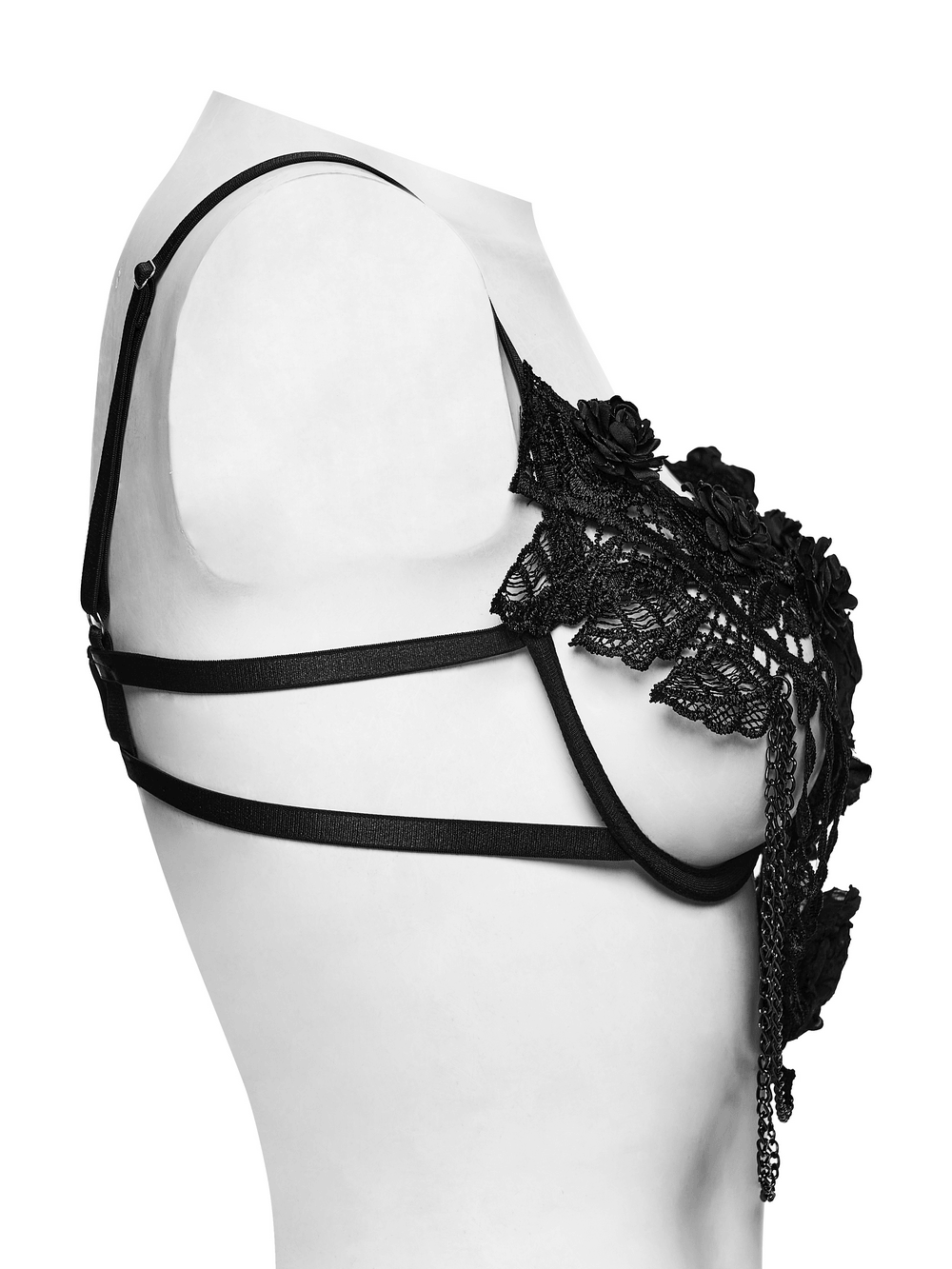 Bloody Rose Goth Lace Chain Bralet with Floral Detail