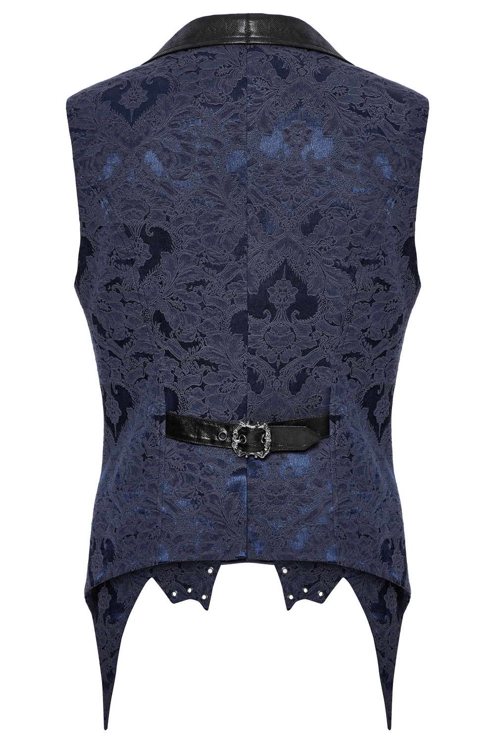 US SALE of Blue Gothic Brocade Waistcoat with Leather Lapel Buckles