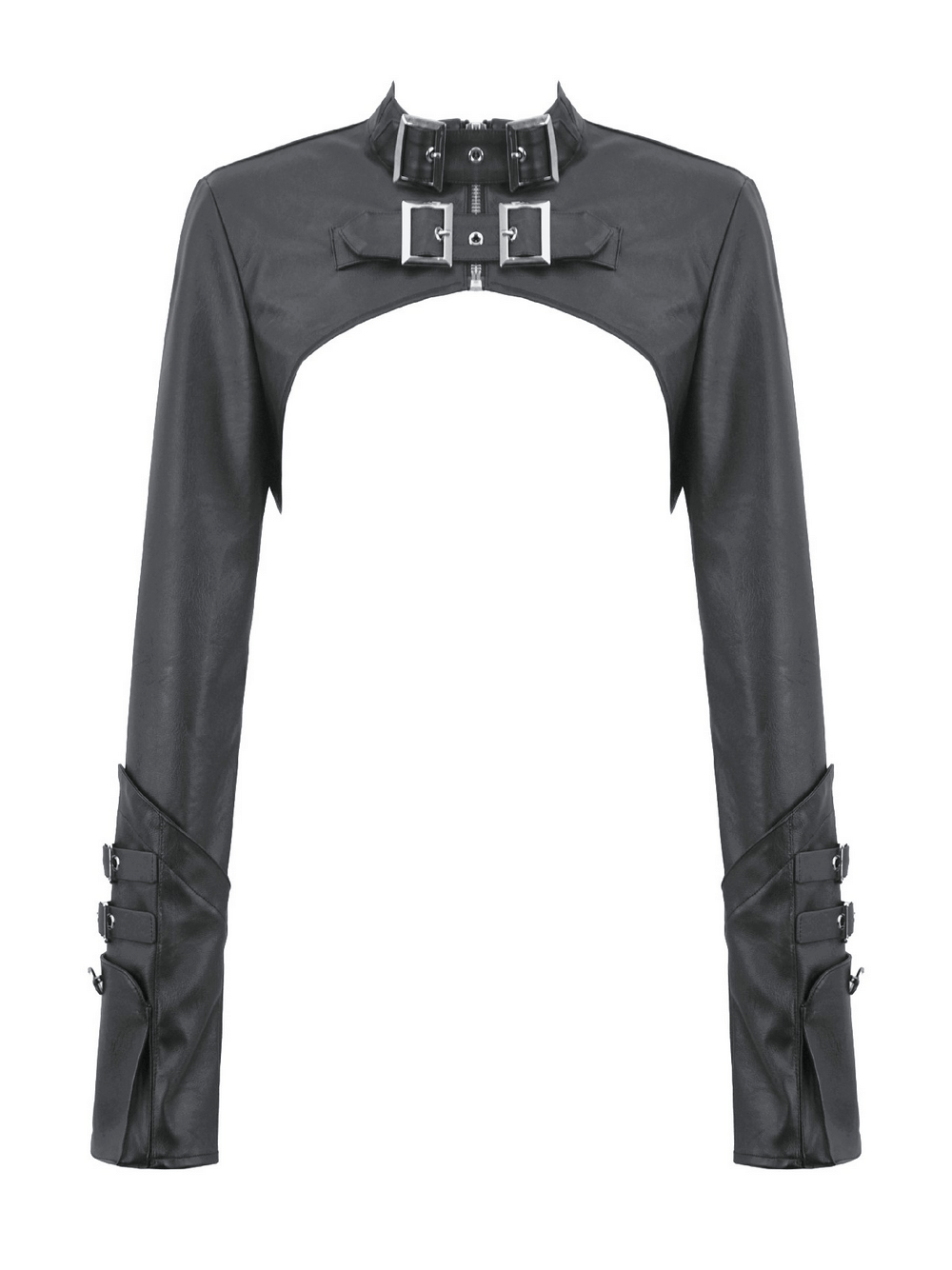 Bold Cropped Cape with Buckles and Long Sleeves