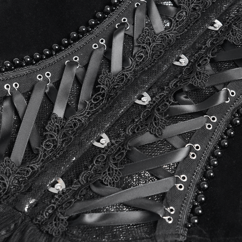 US SALE of Bold Lace-Up Corset with Ruffle Trim and Satin Straps