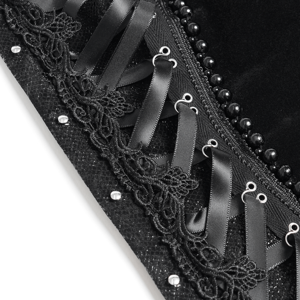 US SALE of Bold Lace-Up Corset with Ruffle Trim and Satin Straps