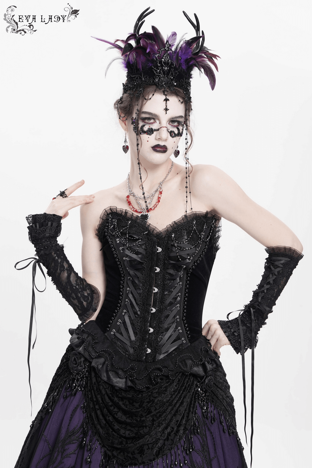 US SALE of Bold Lace-Up Corset with Ruffle Trim and Satin Straps