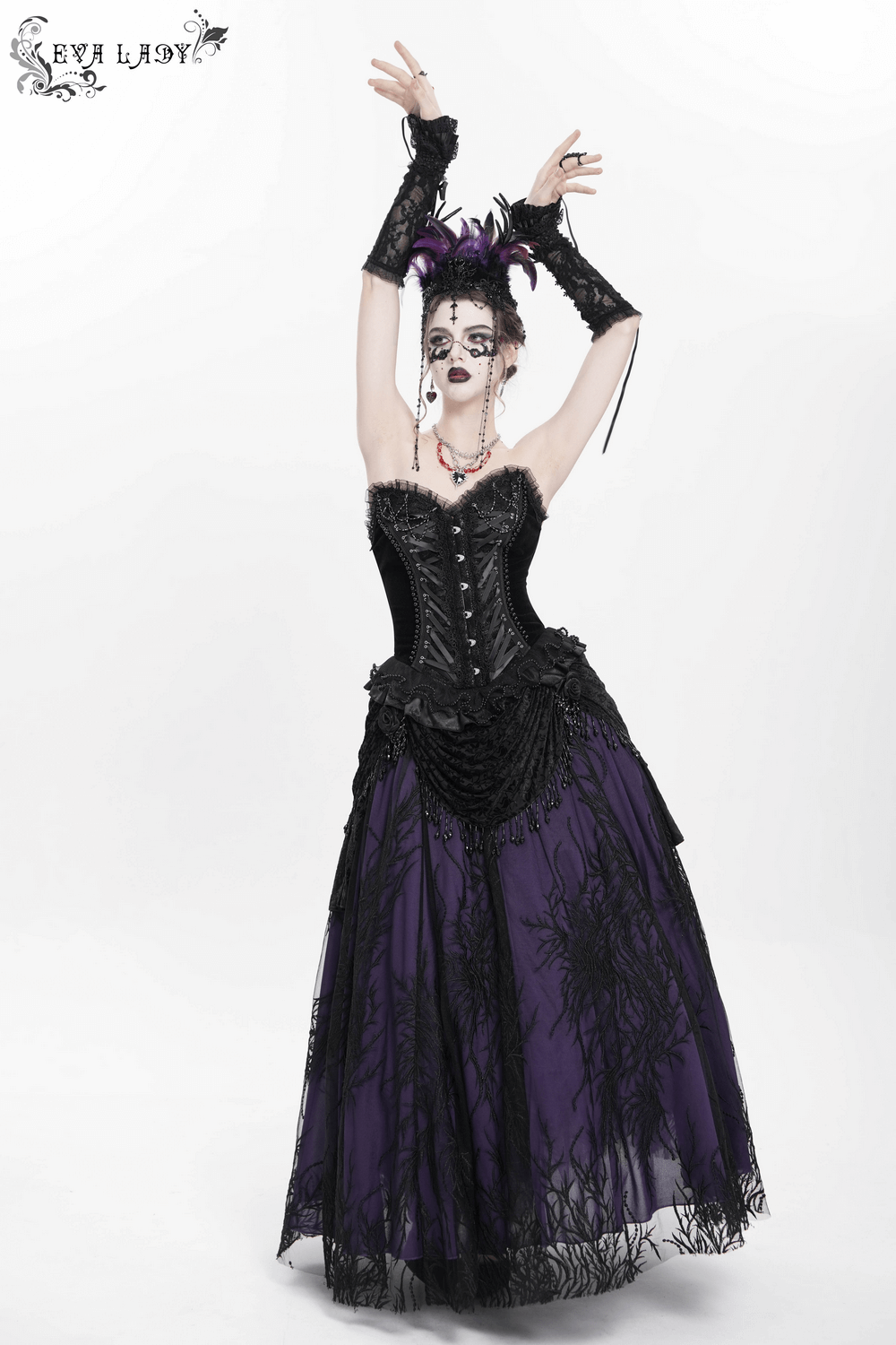 US SALE of Bold Lace-Up Corset with Ruffle Trim and Satin Straps