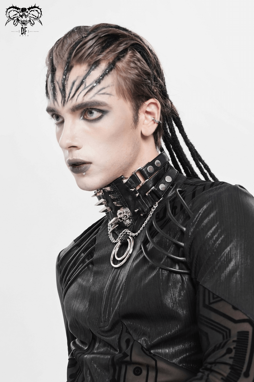 Bold Leather Choker with Spikes Accent and Metal Rings