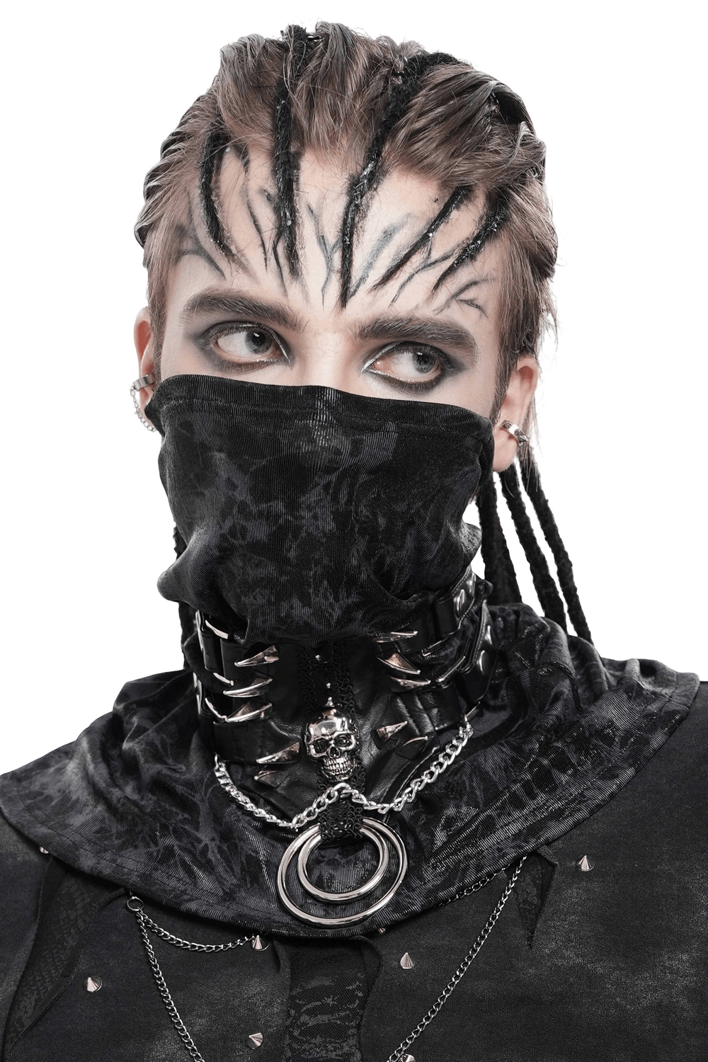 Bold Leather Choker with Spikes Accent and Metal Rings