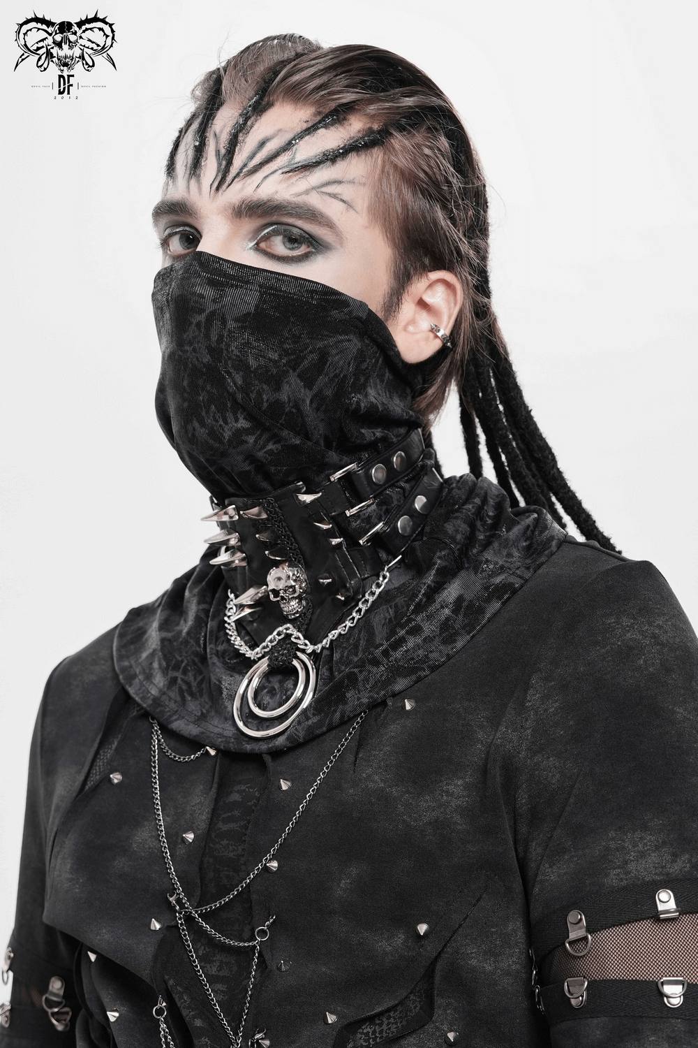 Bold Leather Choker with Spikes Accent and Metal Rings