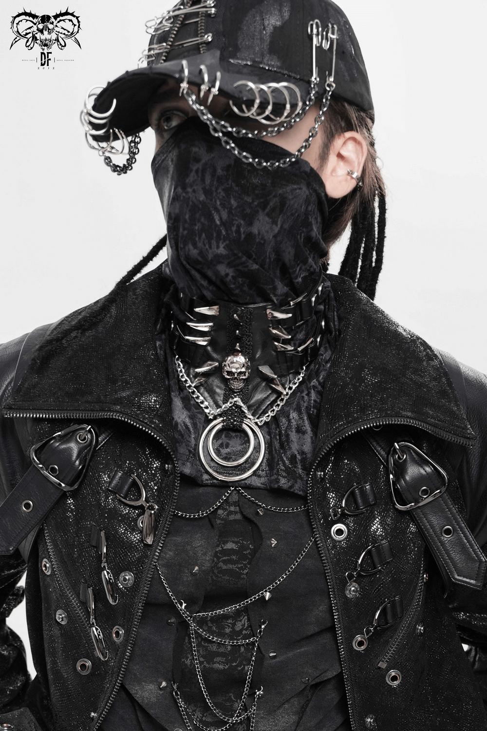 Bold Leather Choker with Spikes Accent and Metal Rings