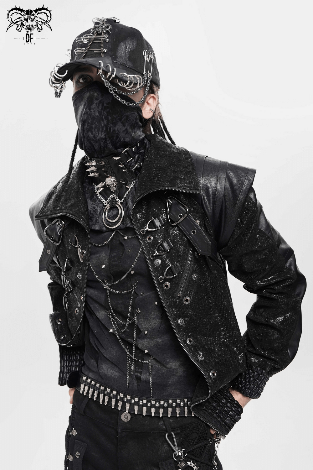 Bold Leather Choker with Spikes Accent and Metal Rings