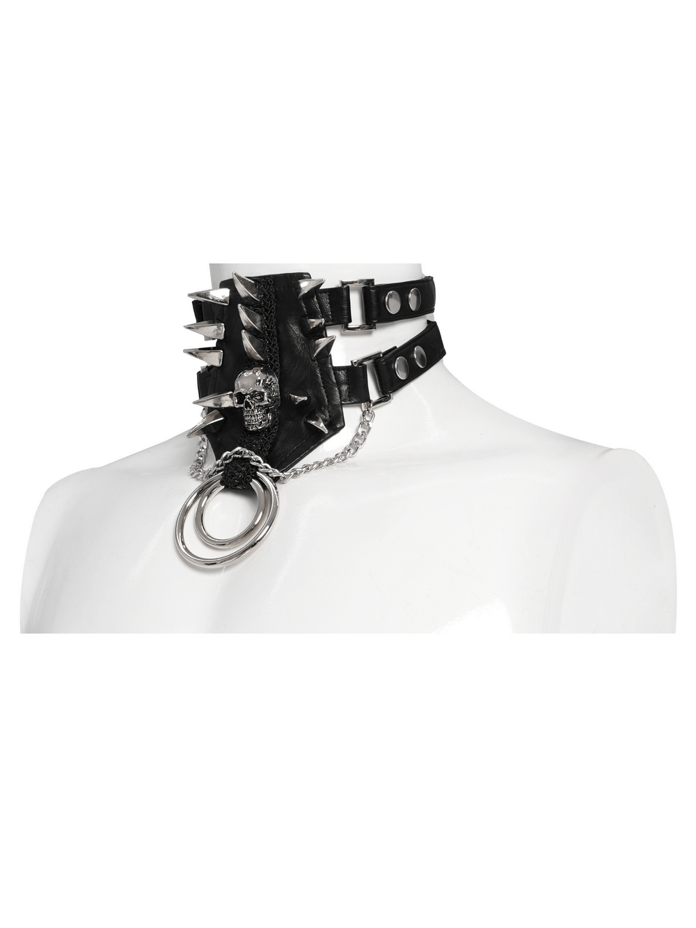 Bold Leather Choker with Spikes Accent and Metal Rings
