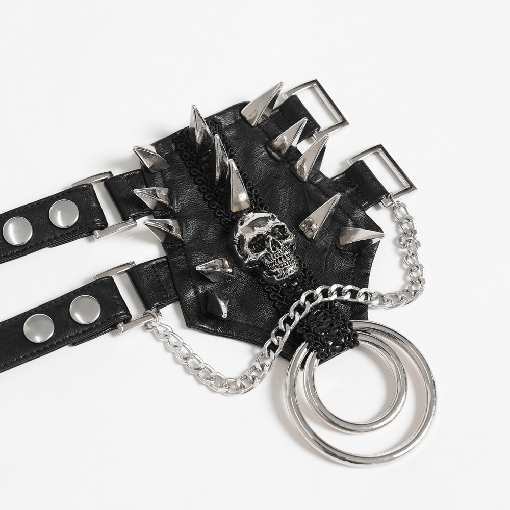 Bold Leather Choker with Spikes Accent and Metal Rings