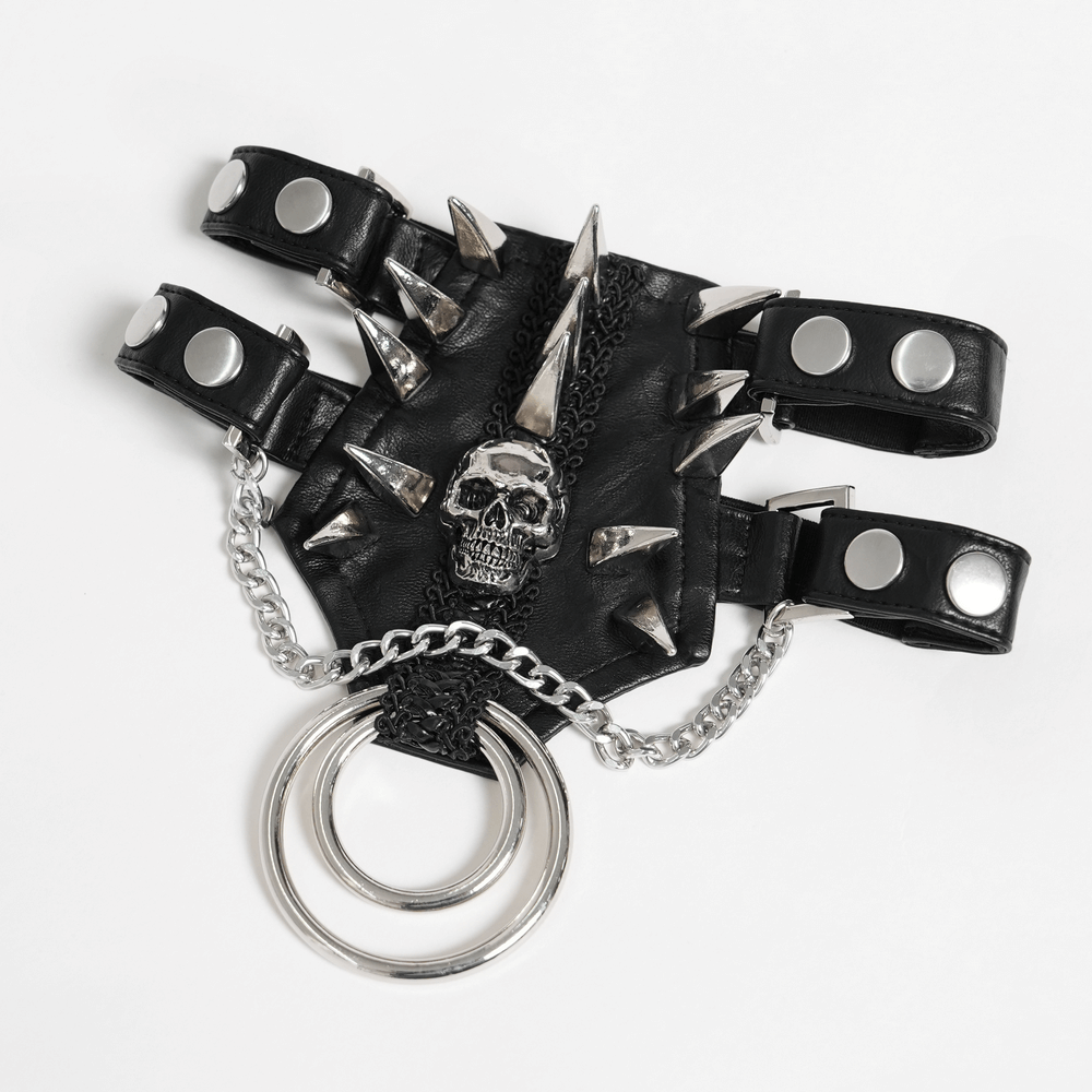 Bold Leather Choker with Spikes Accent and Metal Rings