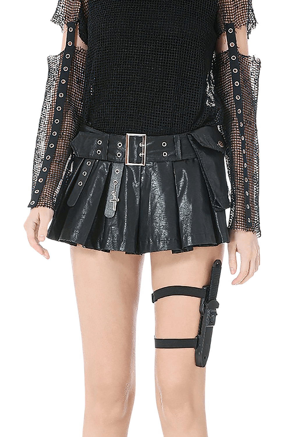 Bold Pleated Skirt Shorts with Belt and Cross Charm