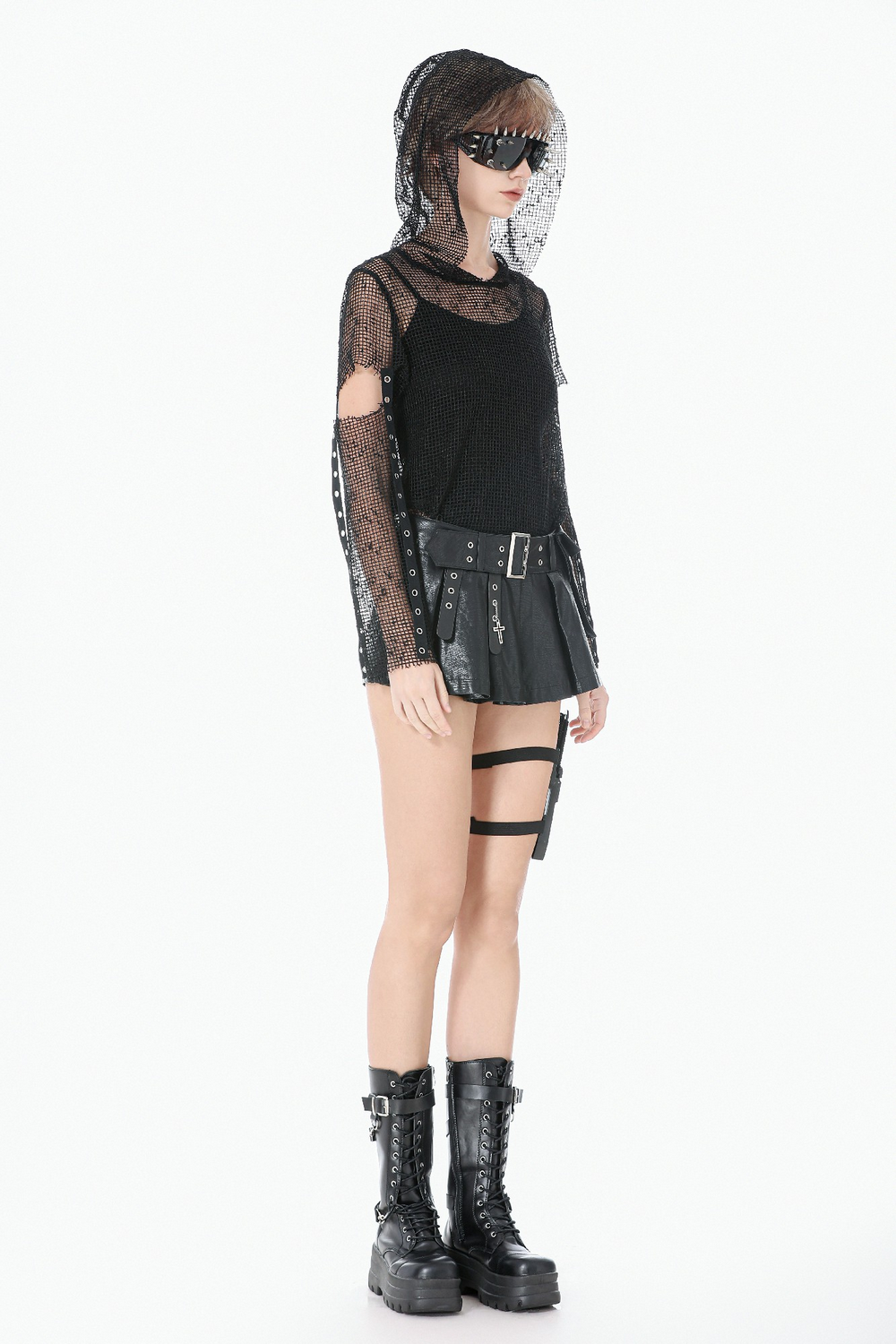 Bold Pleated Skirt Shorts with Belt and Cross Charm