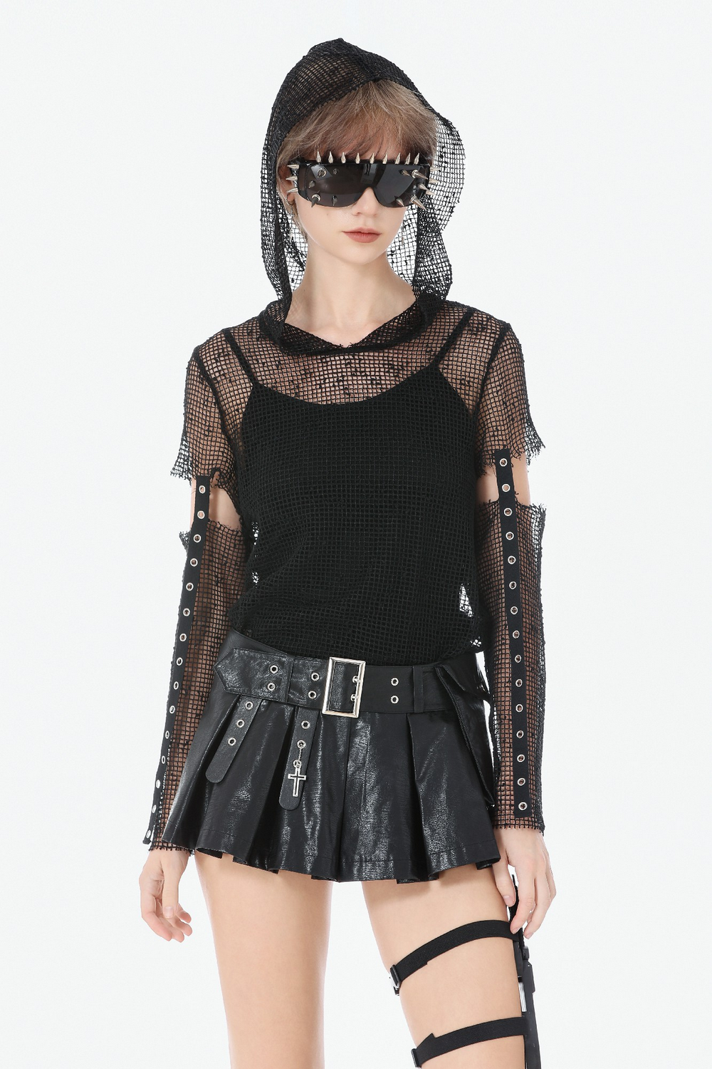 Bold Pleated Skirt Shorts with Belt and Cross Charm