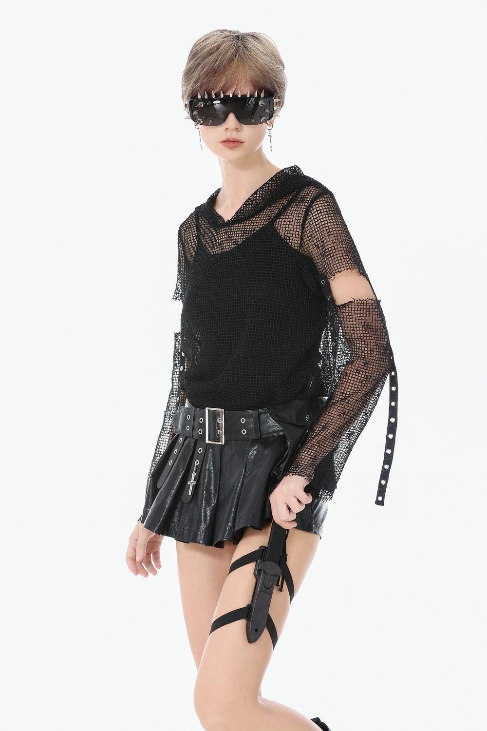 Bold Pleated Skirt Shorts with Belt and Cross Charm