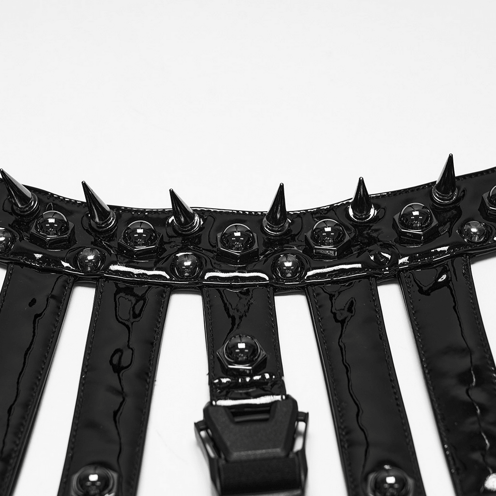 Bold Punk Patent Leather Harness with Spike Collar