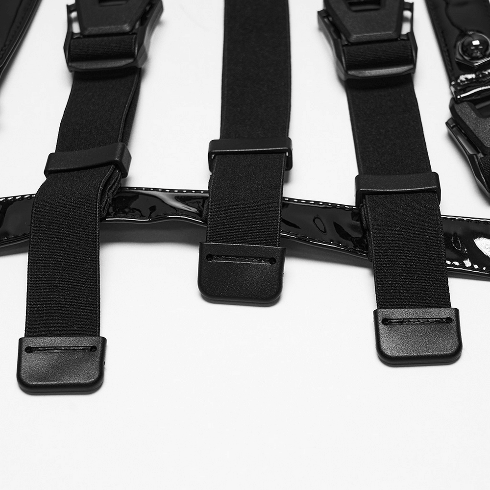 Bold Punk Patent Leather Harness with Spike Collar