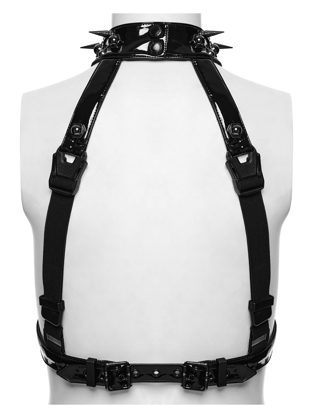 Bold Punk Patent Leather Harness with Spike Collar