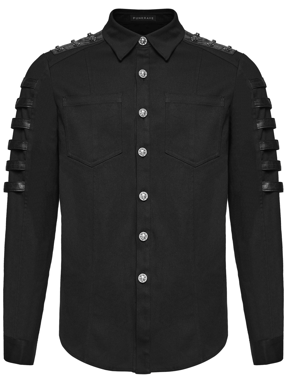 Bold Punk Strap Sleeved Cotton Cargo Shirt for Men