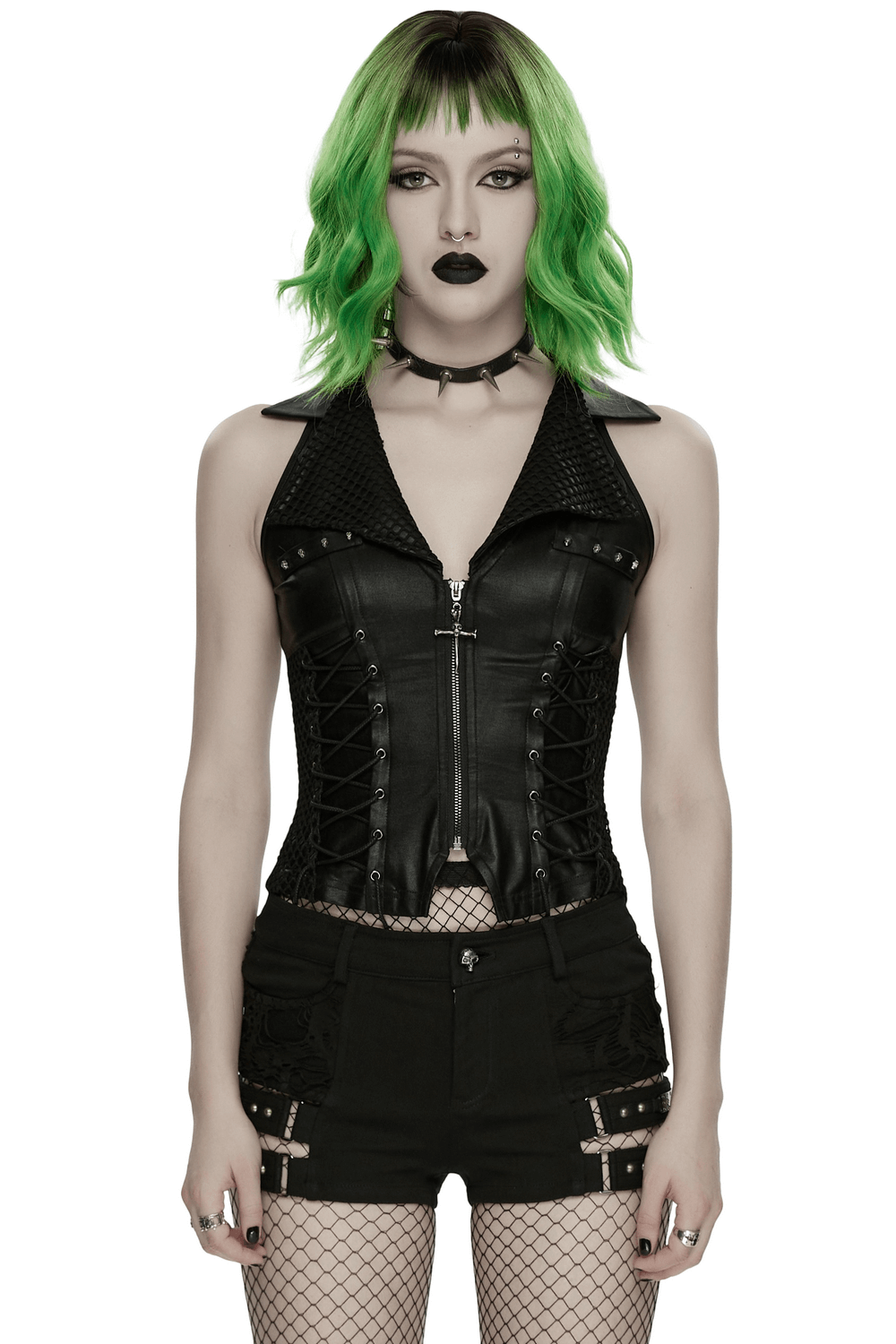 Bold Punk Vest with Cross Pendant and Adjustable Drawstrings