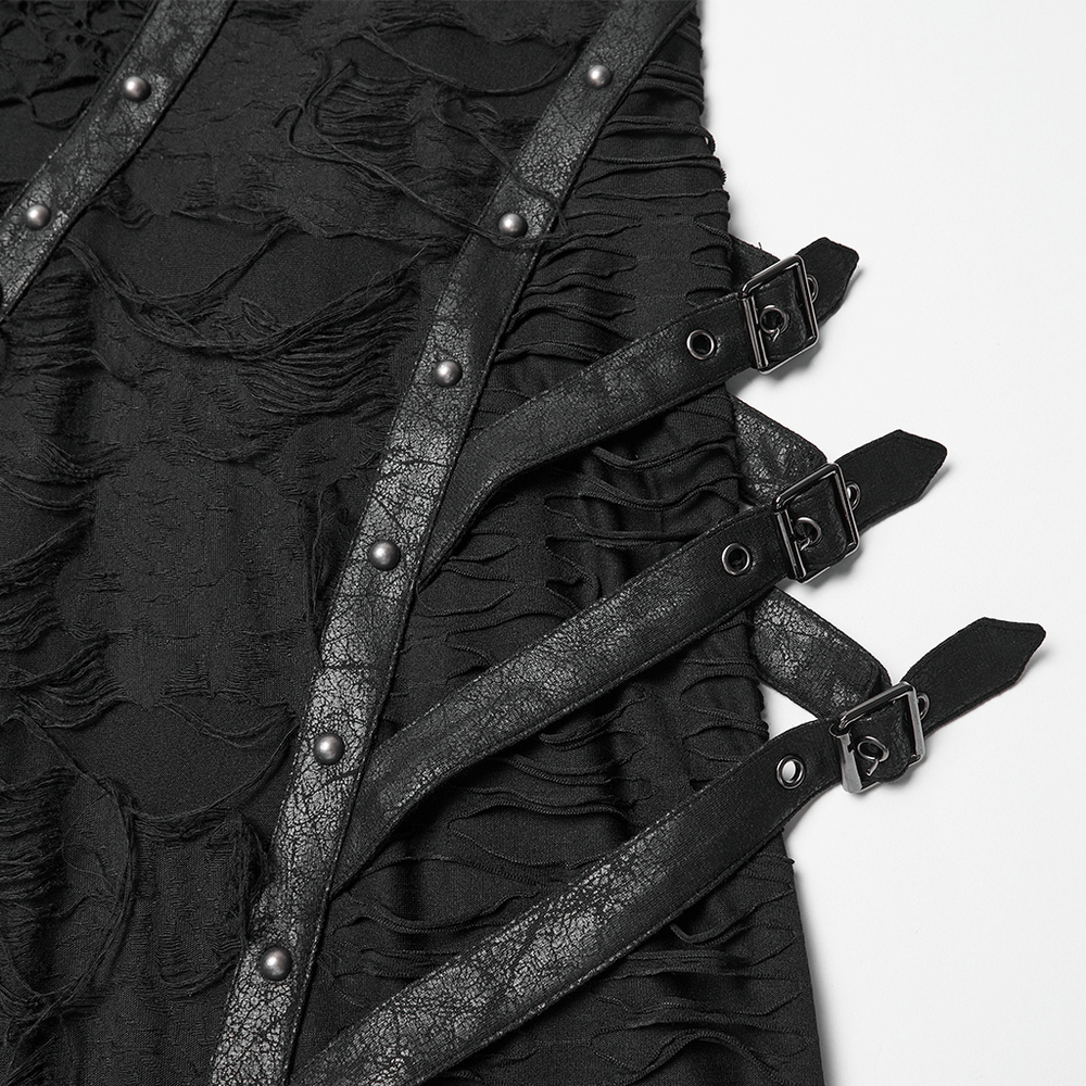 Bold Ragged Knit and Leather Long Asymmetric Dress