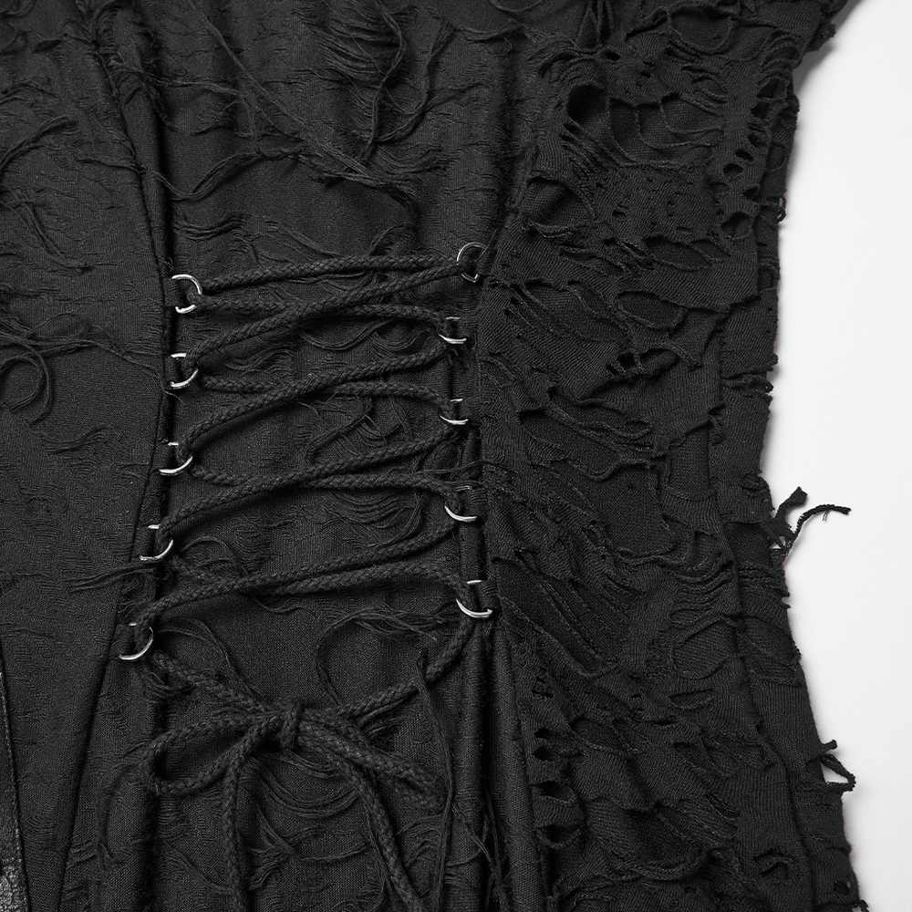 Bold Ragged Knit and Leather Long Asymmetric Dress