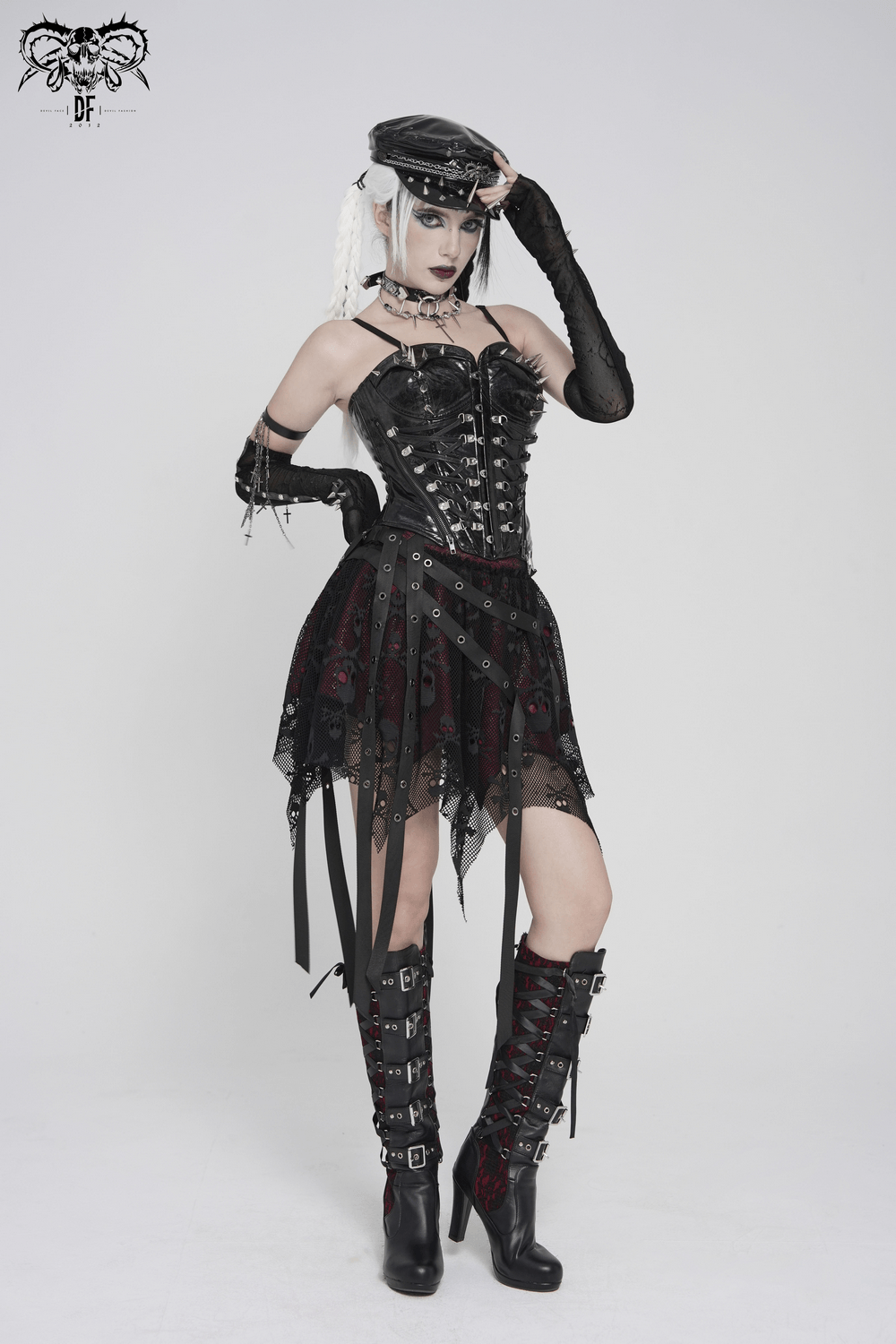 Bold Spike Corset Top with Lace Up Punk Hardware