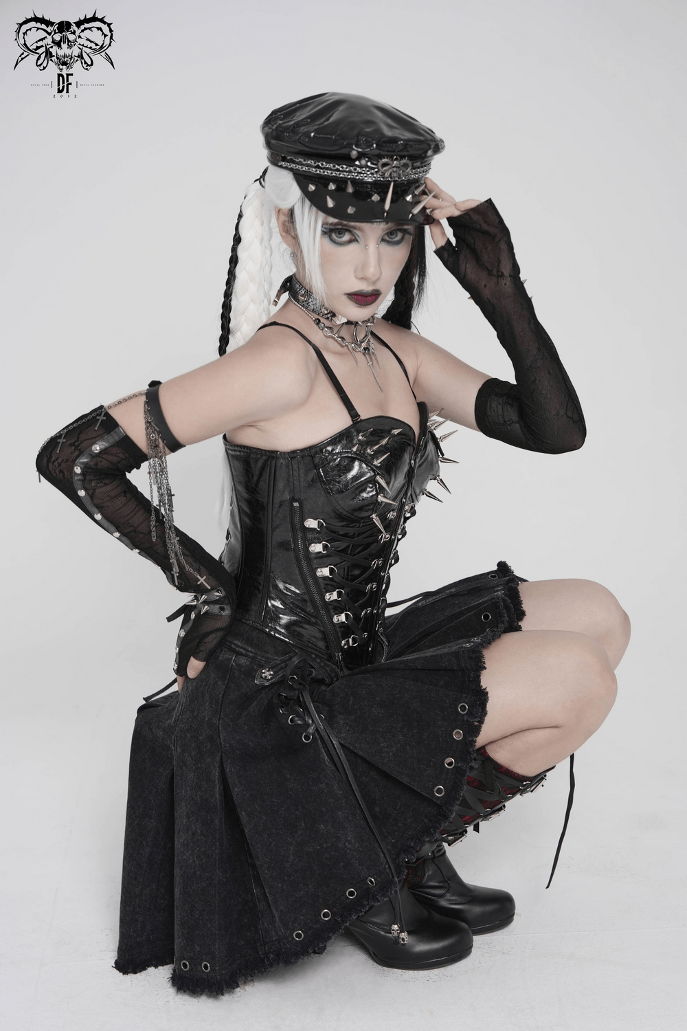 Bold Spike Corset Top with Lace Up Punk Hardware