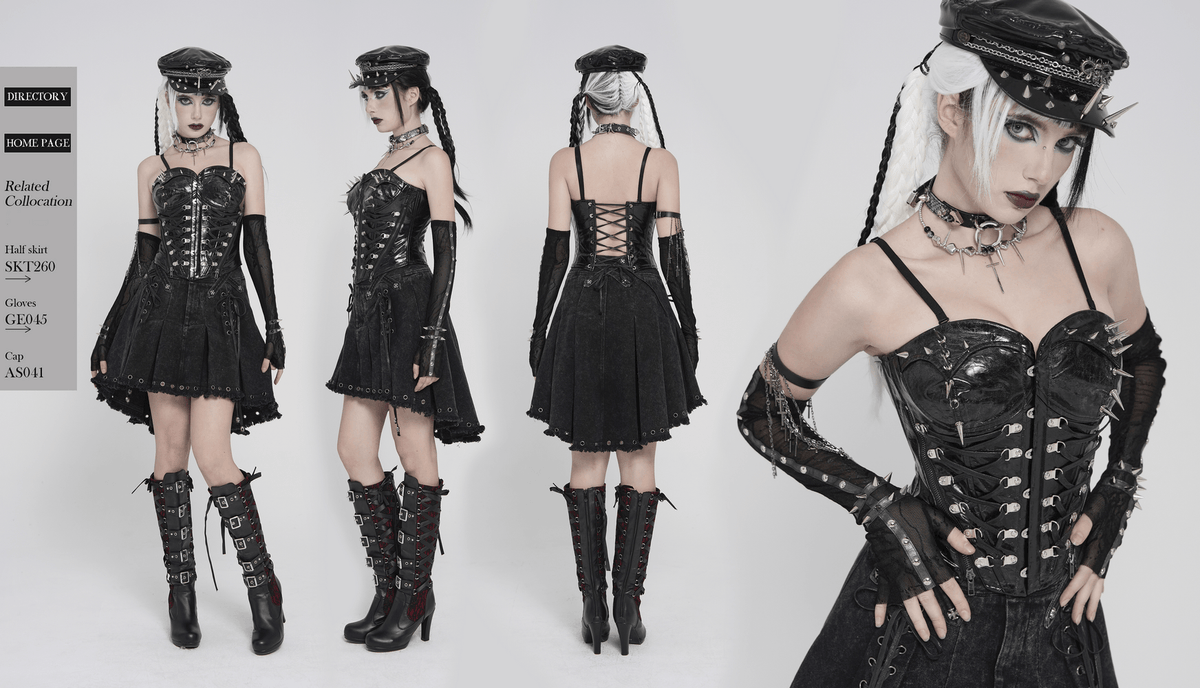Bold Spike Corset Top with Lace Up Punk Hardware