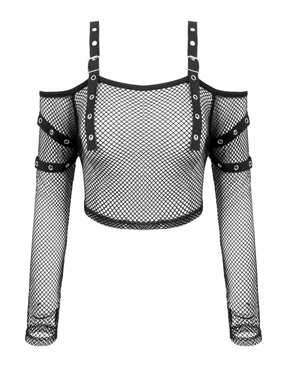 Bold Women's Fishnet Crop Top with Studded Strap Details