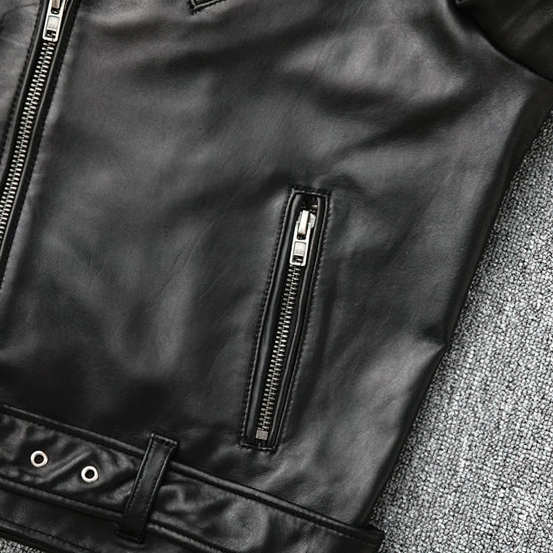 US SALE of Brand Genuine Leather Biker Jacket / Men's Classic Slim Jacket