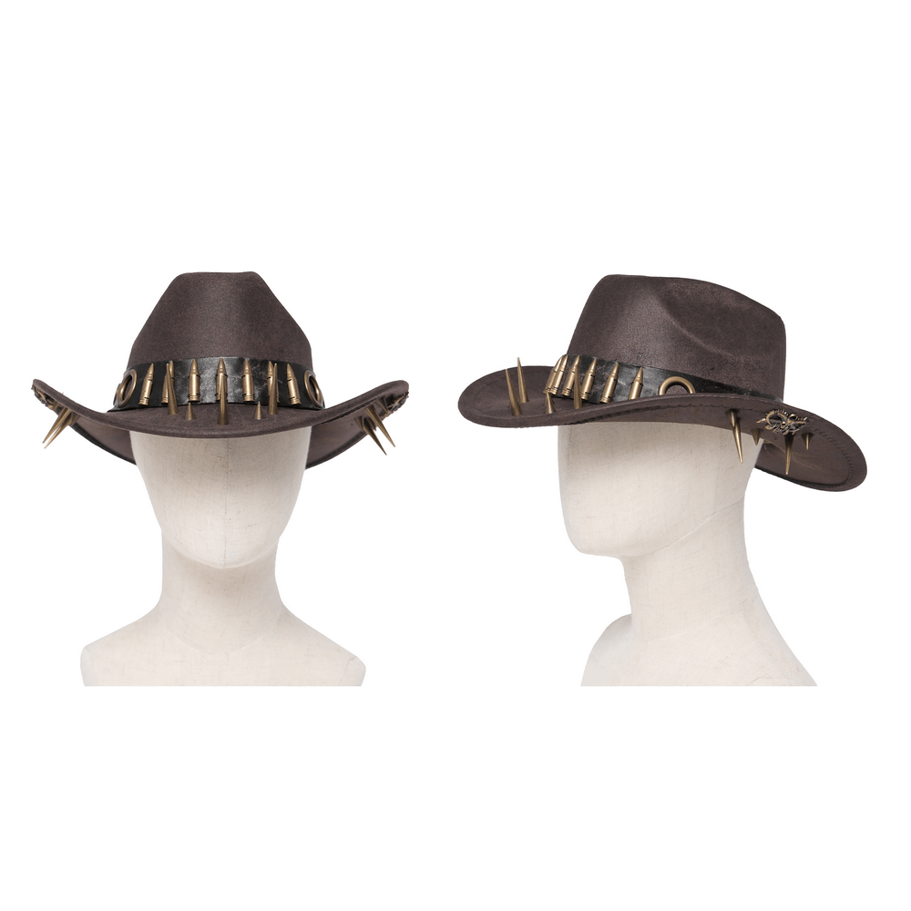 Brown Gothic Cowboy Hat with Resin Bullets and Studs