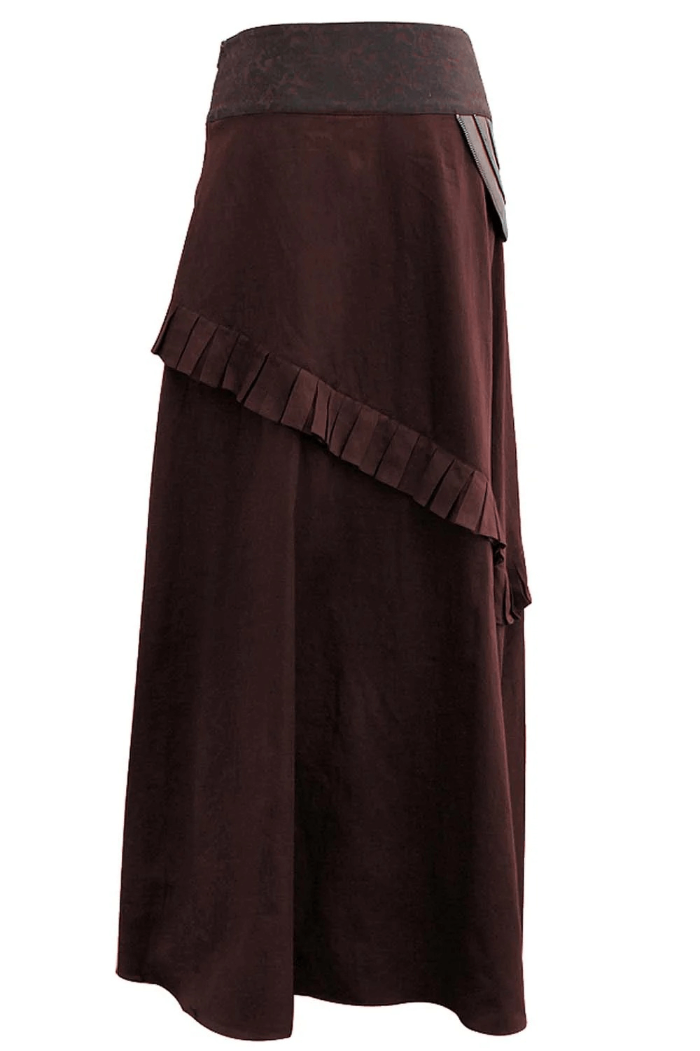 Brown Steampunk A-Line Skirt with Chain and Pleat Detail