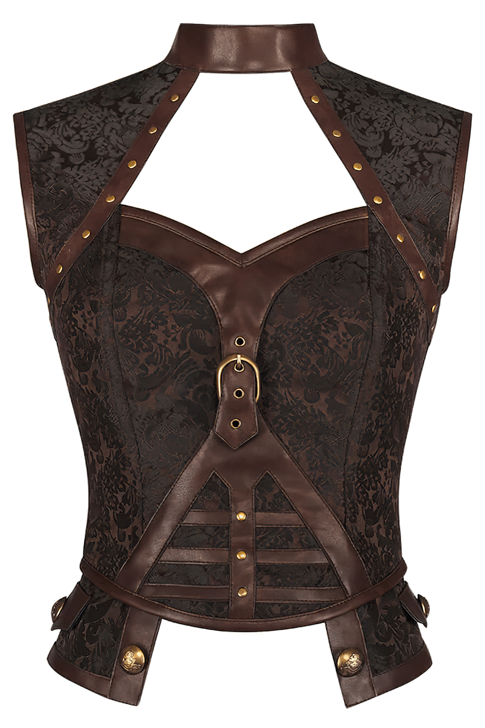 Brown Steampunk Halter Neck Corset Top With Buckle