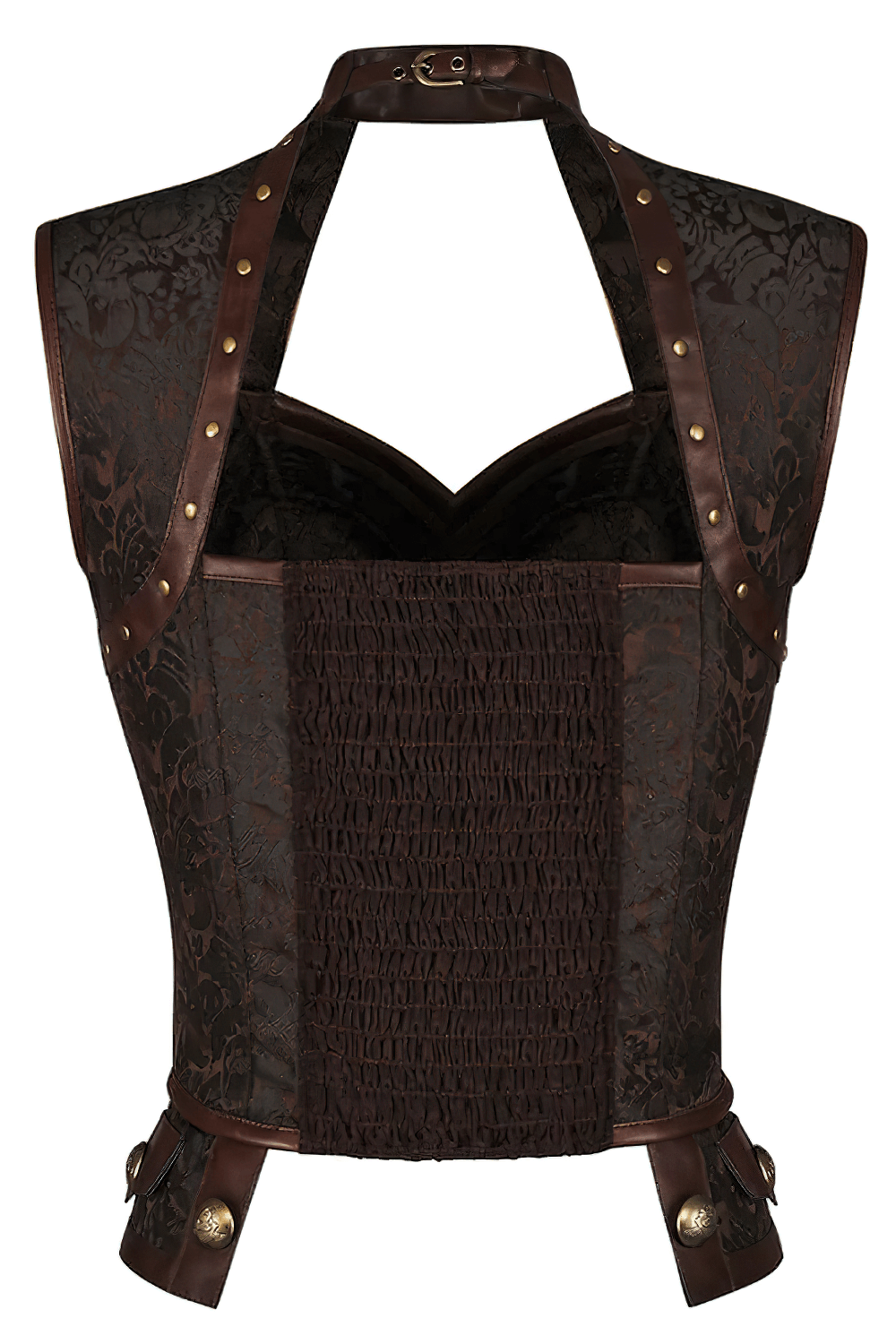 Brown Steampunk Halter Neck Corset Top With Buckle
