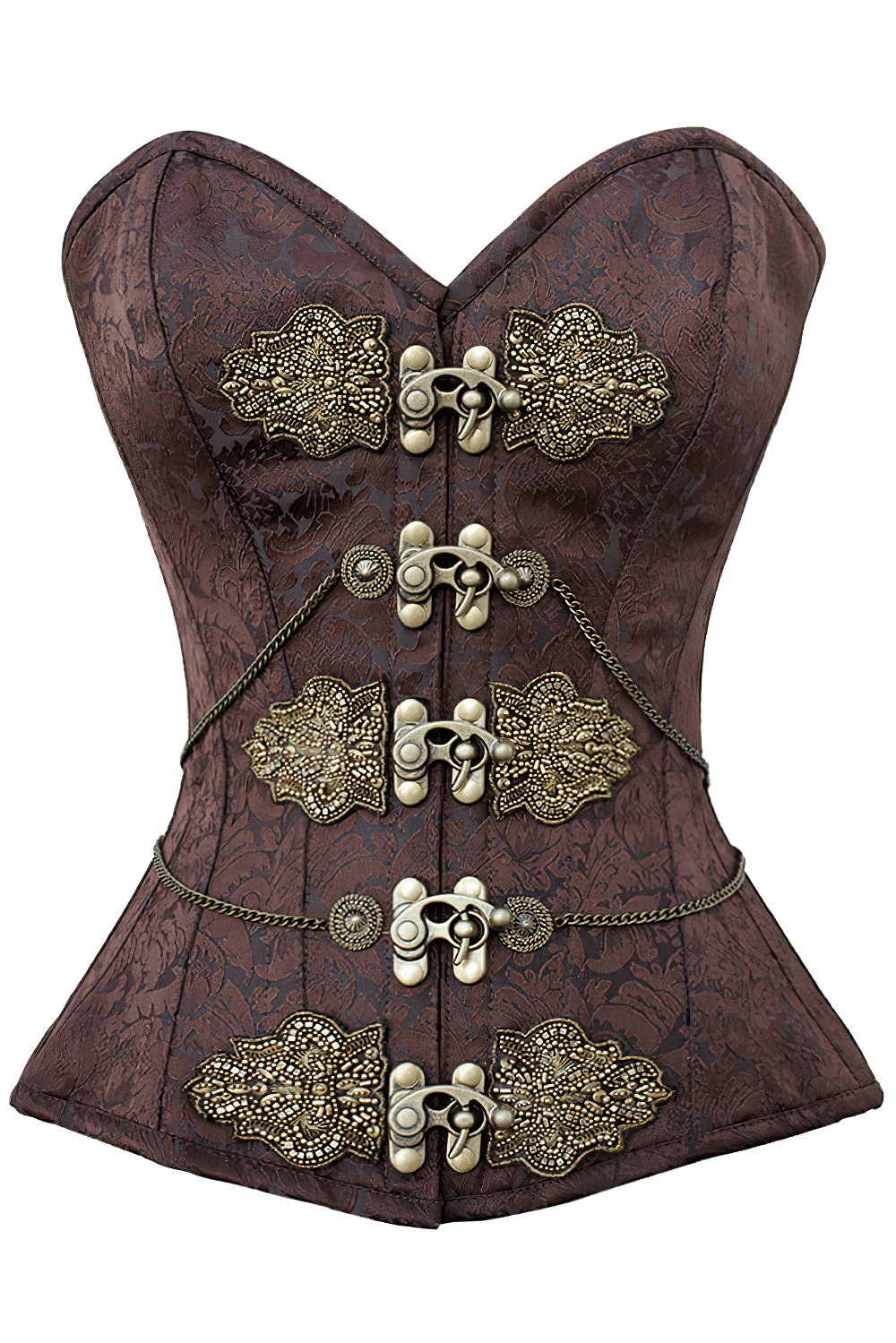 Brown Steampunk Overbust Corset with Ornate Hardware Details