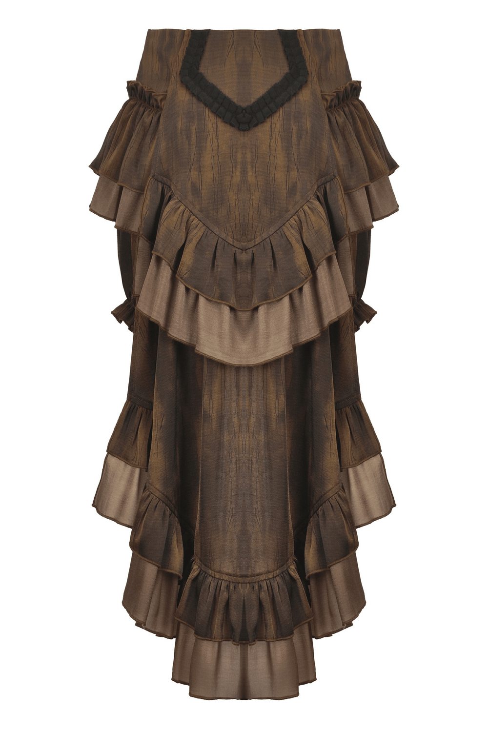 Brown Steampunk Ruffled Skirt Shorts with Long Back Hem